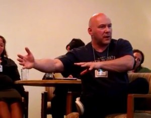 Keith passionately hijacks a session on taxes at Camp Mustache, Seattle, May 2015