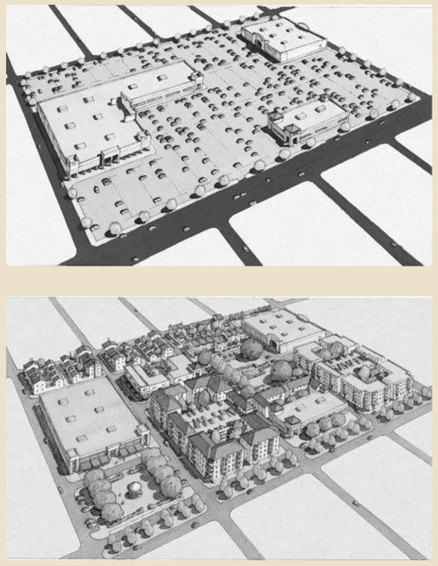 Space for cars, or for people? Two ways to use a chunk of city land. (image credit: the happy city book)